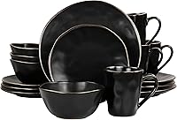 Vista 1 de Elama Moderno juego de vajilla de cerámica de 16 piezas en negro mate con borde dorado (ELM-MATTE)
