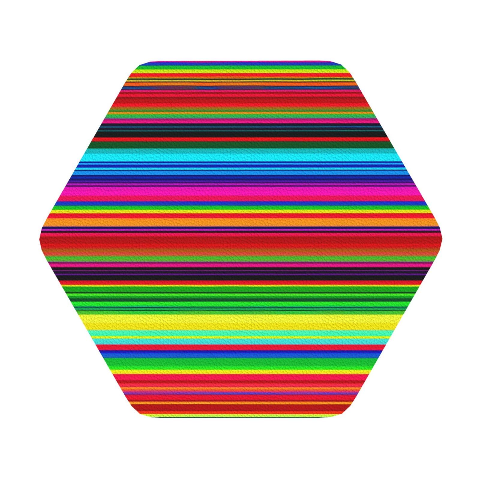 Fodpand Hexagon Colorful Mexican Stripes Drink Coasters Set Of 4, Heat Resistant Leather Coasters Fuuny Bar Beer Beverage Coaster For Drinks, Absorbent Cup Mat For Tabletop Protection, Housewarming Gift