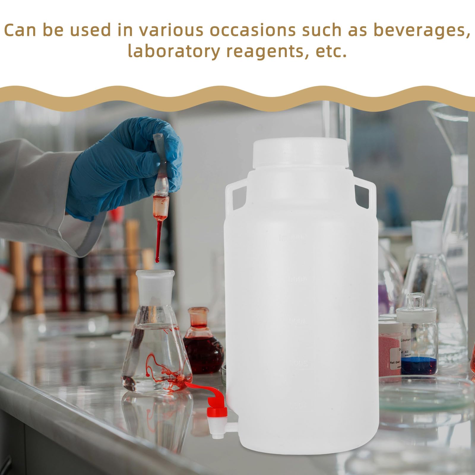 Healeved Botella Dispensadora Grifo de Plástico 5 L para Laboratorio Tapa a Prueba de Fugas y Fácil Observación de Reactivos para Uso Profesional