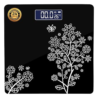 beatXP Floral Digital Bathroom Weighing Scale with LCD Panel & Thick Tempered Glass, Electronic Weight Machine for Human Body - 2 Year Warranty
