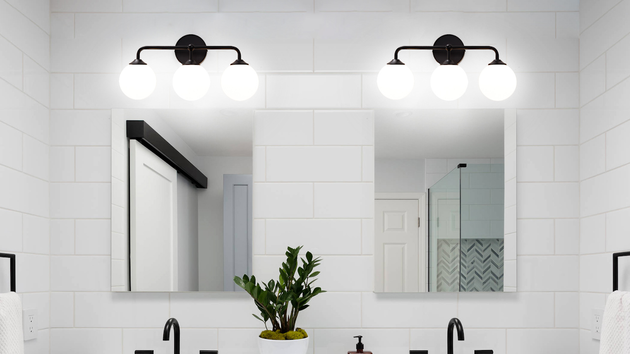 Image of Black Bathroom 3-Lights Vanity Light Fixtures, Minimalist Vanity Lights with Milky White Glass Shade, Modern Wall Sconces over Mirror, Wall Lamp for Bathroom Dressing Table Bedroom Living Room