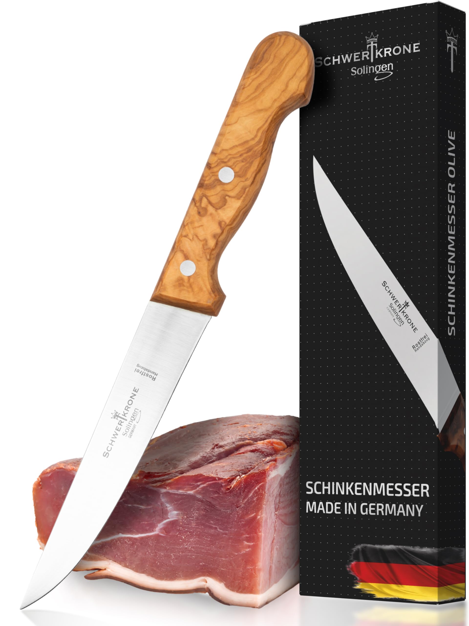 Schwertkrone Coltello da carne | manico in legno d'ulivo | Coltello multiuso | Coltello da prosciutto (15 cm)