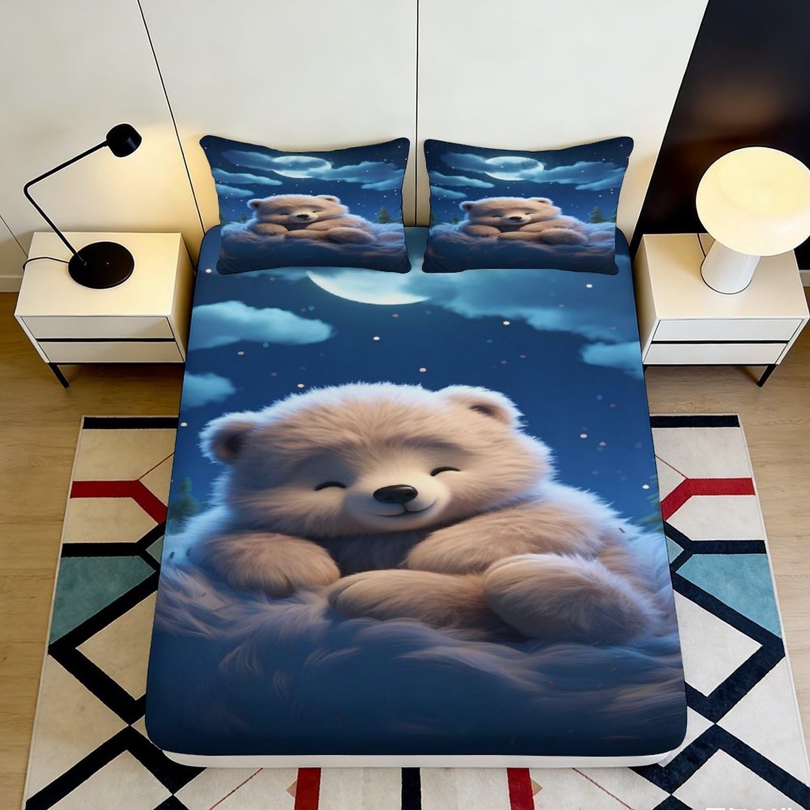 3D Printed Fantasy Unicorn Fitted Sheet Microfiber Deep Pocket Non-Slip for Bedroom Bedding Set Dream Cloud Mattress Fitted Cover Washable Full Wrap 180x200x25cm