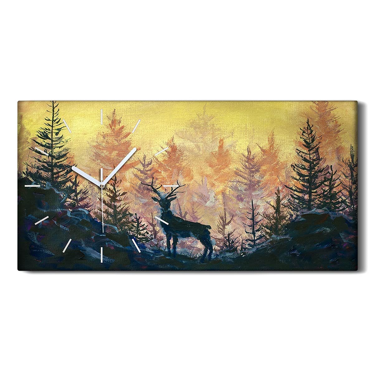 Art mural salon de luxe avec horloge sur toile forêt et animaux