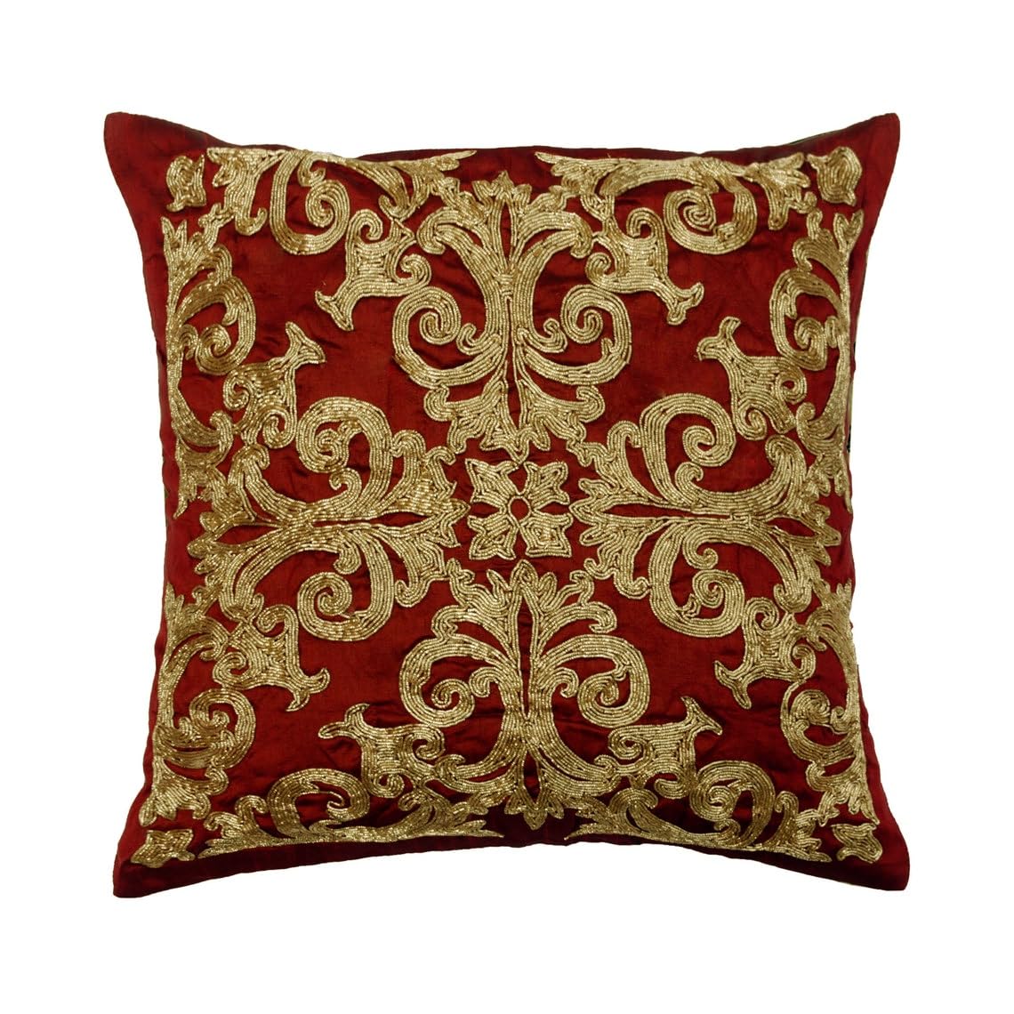 The HomeCentric Decorative Red Cushion Covers Pack of 2, 60x60 cm (24"x24"), Art Silk Zardosi Square Throw Cushion Cover For Sofa, Geometric Pattern Contemporary Style - Admirable — image 1
