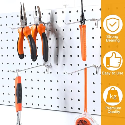 Miniatura 5 de Paquete de 100 ganchos de acero inoxidable para tablero de clavijas, ganchos de exhibición para tablero de clavijas, soportes para tablero de