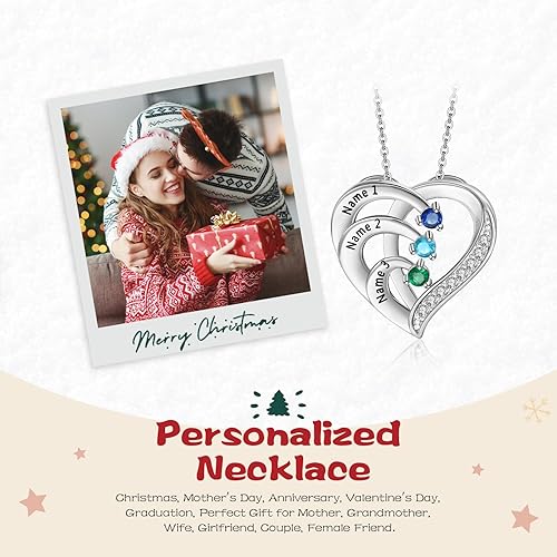 Miniatura 3 de Jewelstruck Collar personalizado para madres con piedras de nacimiento, collar de plata de ley para mujer, nombres grabados, aniversario