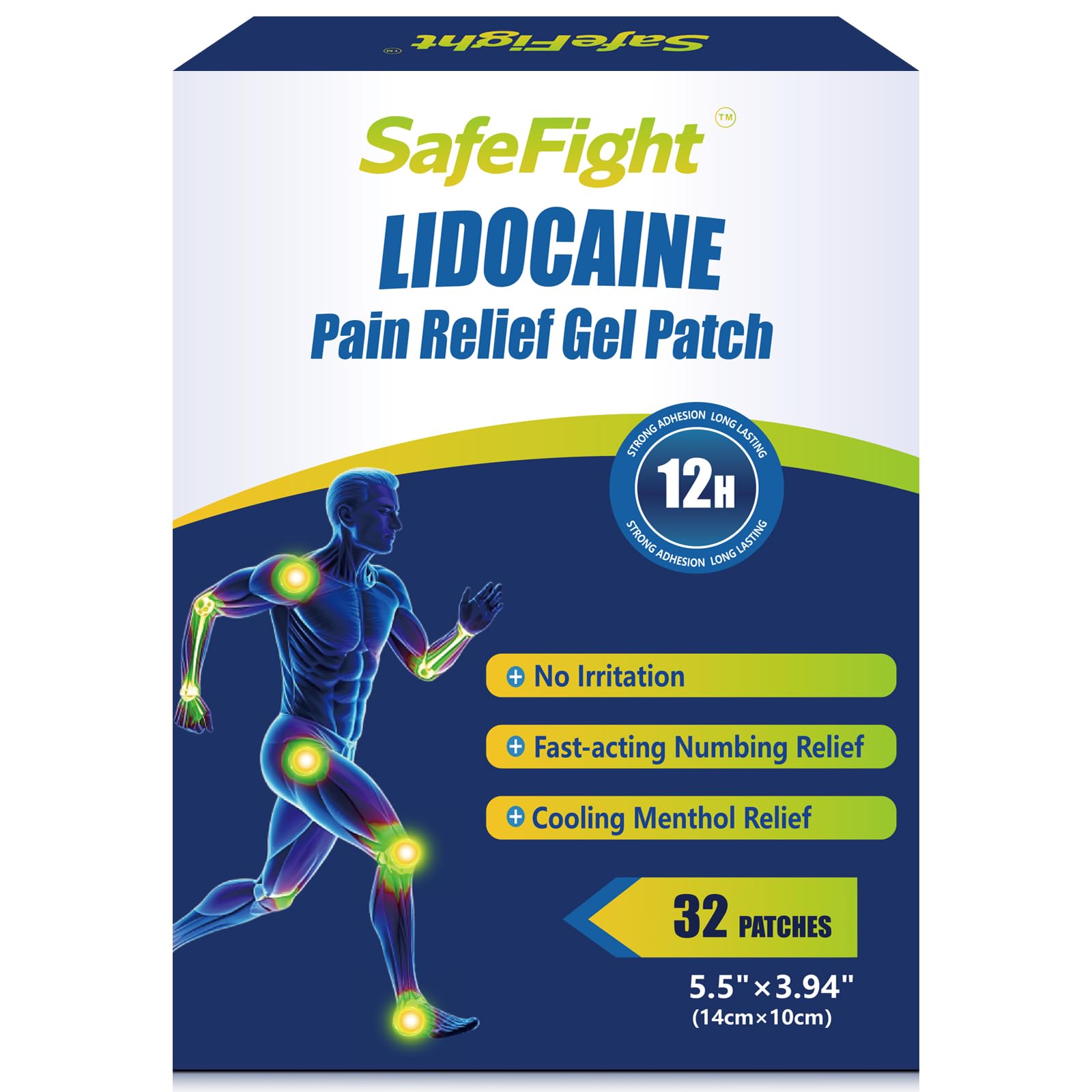 4% Lidocaine Pain Relief Patches 32 Count - Maximum Strength Relief for Back, Neck, Shoulder, Joint & Muscle Pain, Add Menthol, 12 Hour Long Lasting Relief Pains
