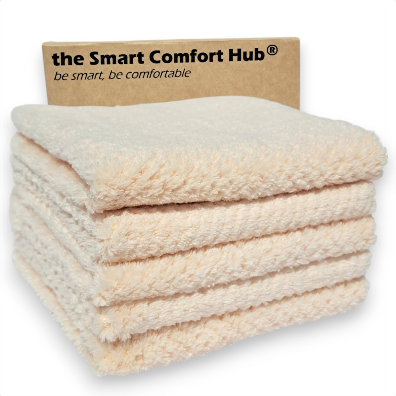 the Smart Comfort Hub Thick Microfibre Coral Fleece Cleaning Cloths, Pack of 5, Super Absorbent, Lint-Free, Fast Drying, Reusable and Multiuse Cleaning Cloths, 30x30cm (Light Pink Coral Fleece)