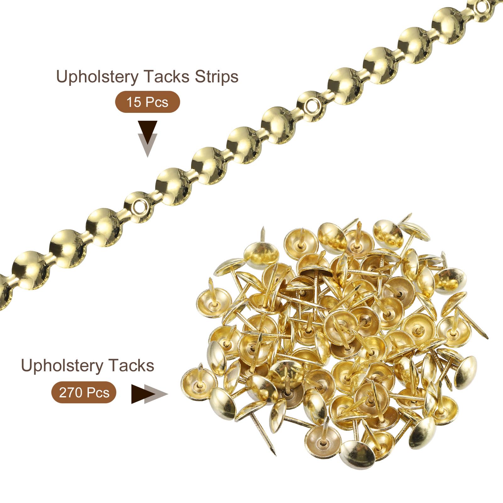 QUARKZMAN 15pz Strisce Chiodi per Tappezzeria, 1 Metro Bordi Decorativi Luccicanti per Divano Testiera Sedia Mobili con Chiodi per Tappezzeria (11mm Oro)