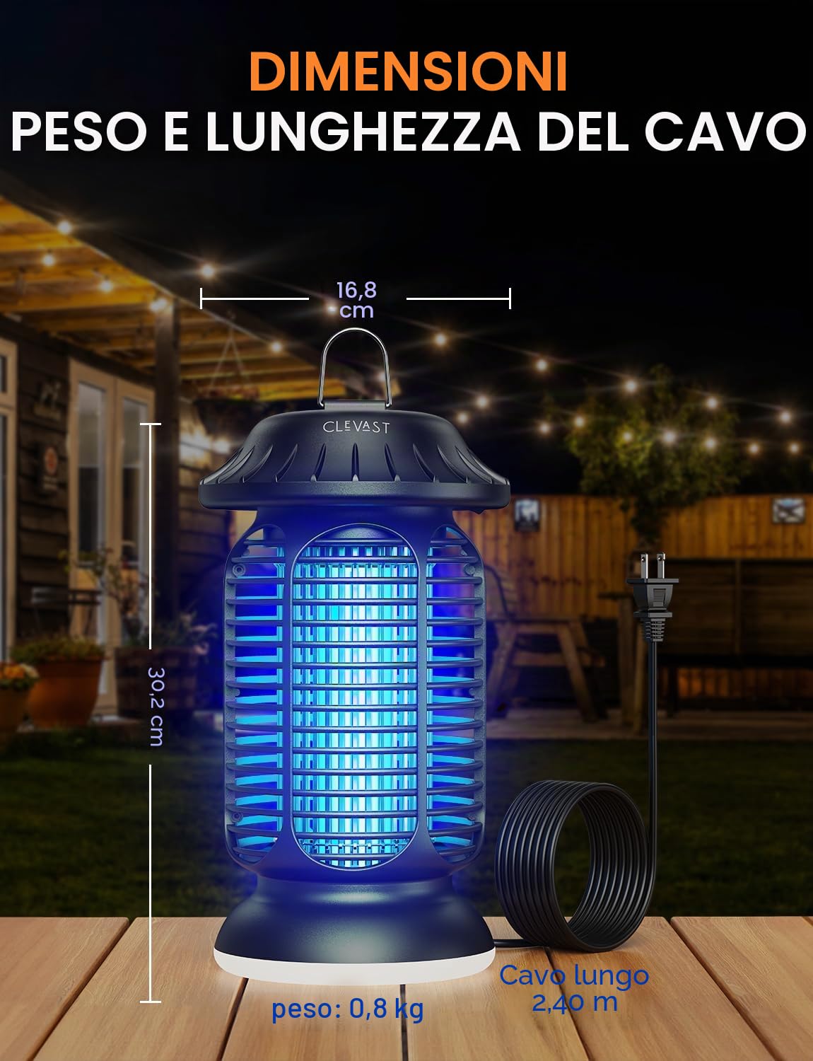CLEVAST Lampada Antizanzare Elettrica, 20W UV Zanzariera, lLampada Zanzare Interno Esterno Elettrica per con IPX4 Impermeabile, Trappola per Zanzare, Acchiappa Mosche per Giardino (Nero opaco)