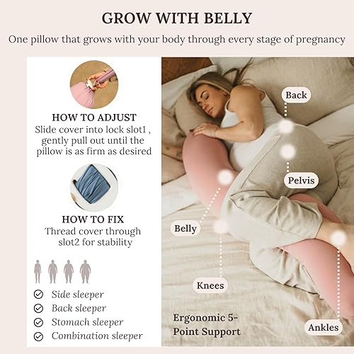 Miniatura 4 de Almohada de embarazo 5 en 1 Funda refrescante, ajustable para crecer con vientre Estilo puf, almohada de maternidad de lactancia con forma de O