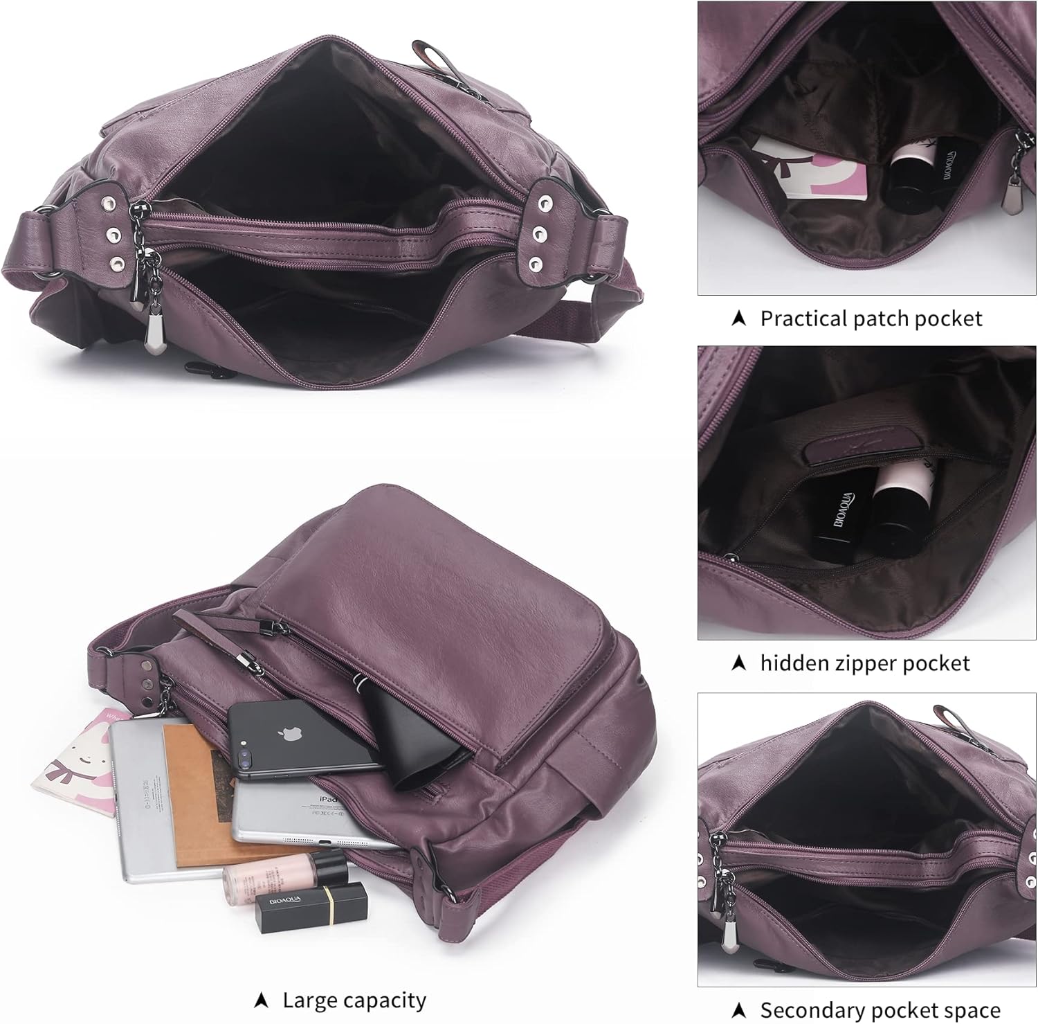 Artwell Fashion Crossbody Bag For Women Shoulder Bag Soft PU Leather Handbags Purses Multi Pocket Hobo Tote Bag - Image 5