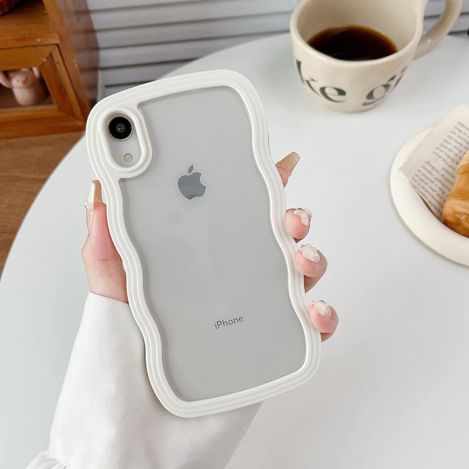 XIZYO Clear Case for iPhone XR, Cute Transparent Curly Wave Frame