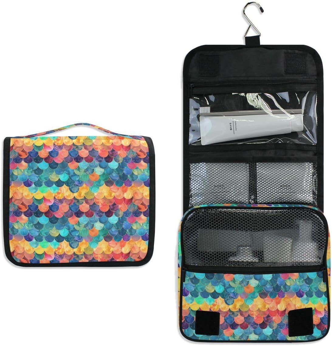 Hanging Travel Toiletry Bag Rainbow Scales Kit Makeup Case Cosmetics Organizer for Men Women