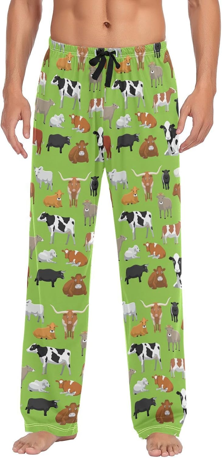 Fisyme Farm Cows Mens Pajama Pants Men's Pajama Bottoms Soft Sleep Lounge Pj Pants, Multi, Small
