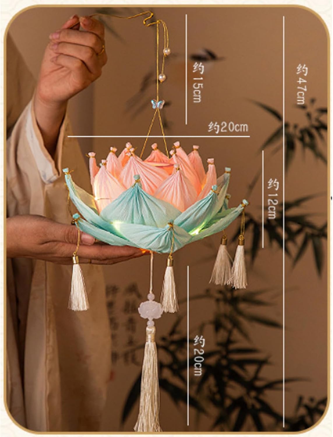 Mid-Autumn Festival Lotus Lantern Handmade DIY Luminous Paper Lantern Handheld Flower Lantern Portable Artificial Lotus Lamp for Hanfu