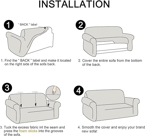 Miniatura 6 de PiccoCasa Funda elástica para sofá con parte inferior elástica, funda de sofá de 1 pieza para sofá, tela jacquard de elastano, cuadros pequeños,