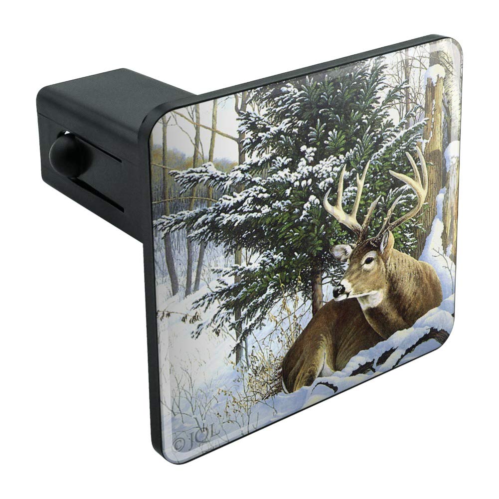 Deer In Snow Trailer Hitch Cover For 2-Inch Receiver – Black ABS Plastic, 3x3 Inch Graphic Tow Hitch Plug Insert