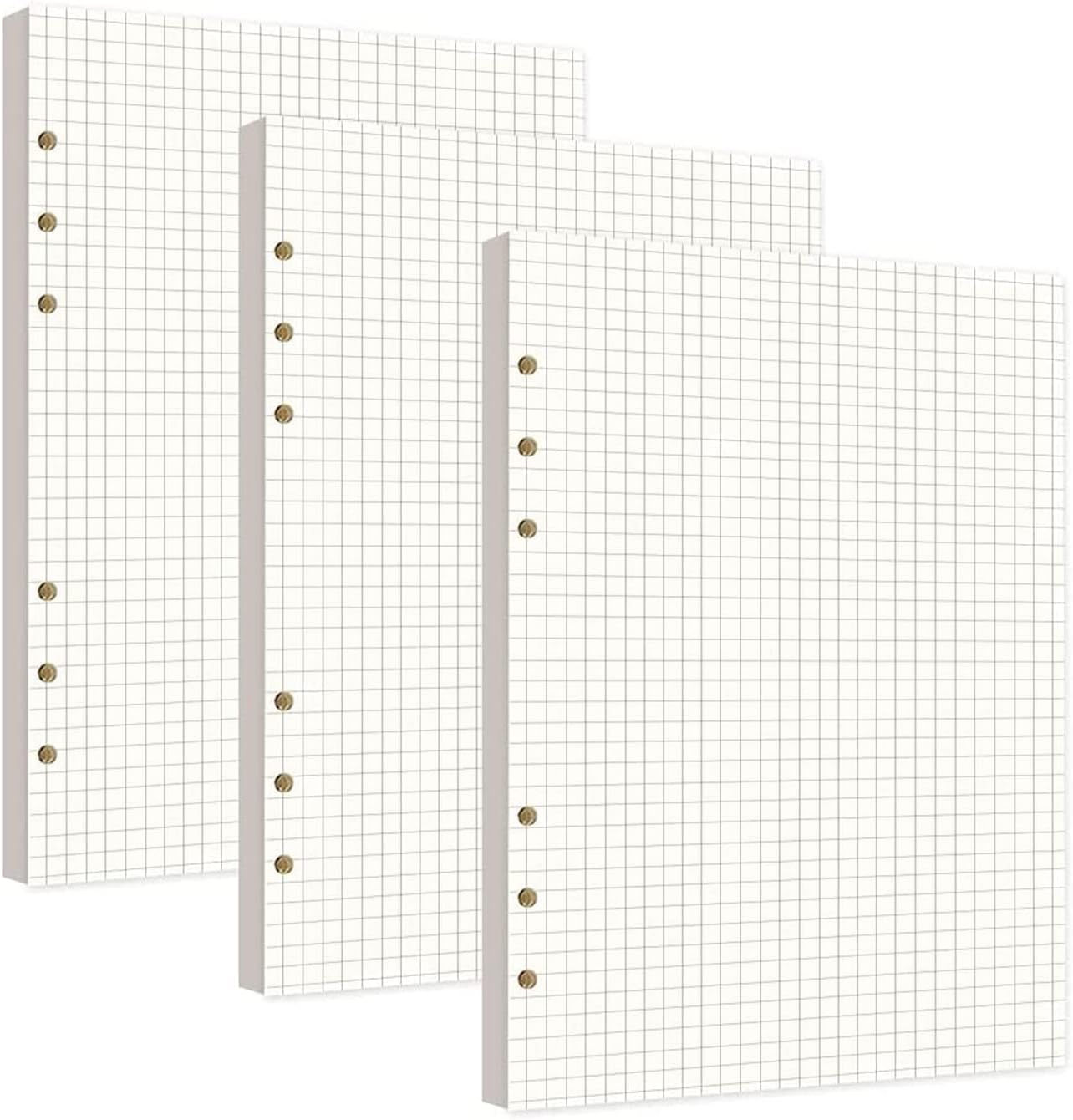 A5 Ring Binder Refillable, A5 Refill Paper, 3 Pack Refillable Note Paper, Squared 6 Holes Refill Blank Paper, Folder Filling Paper, 135 Sheets for A5 Notebook, Diary, Sketch, Painting