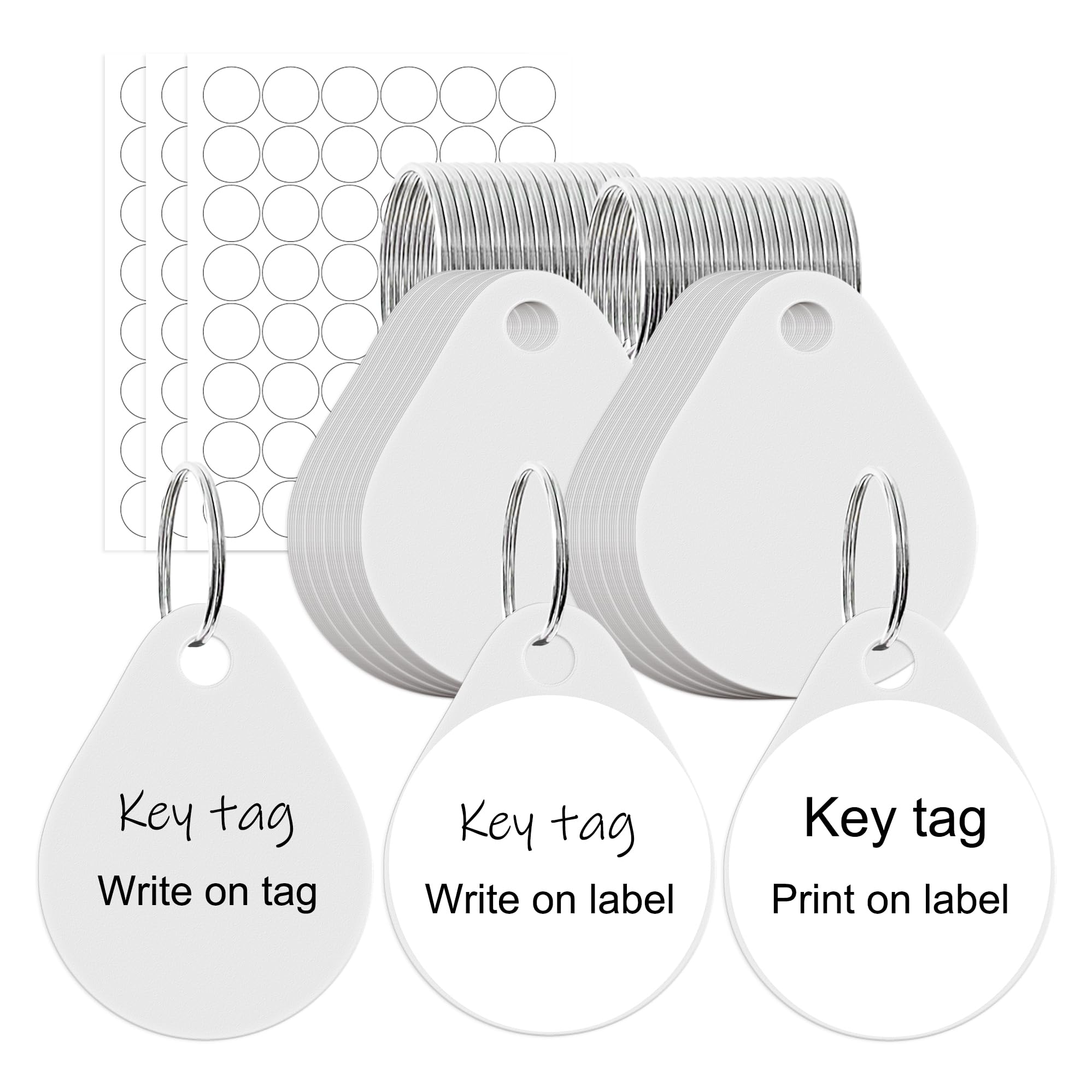 Mr-Label White Thick Plastic Key Tag with Printable Label & Key Ring - Two Sides Writable, Waterproof, Tear-Resistant, Durable - Great for Car Dealership, Rental & Repair Business (Raindrop, 100 Tags)