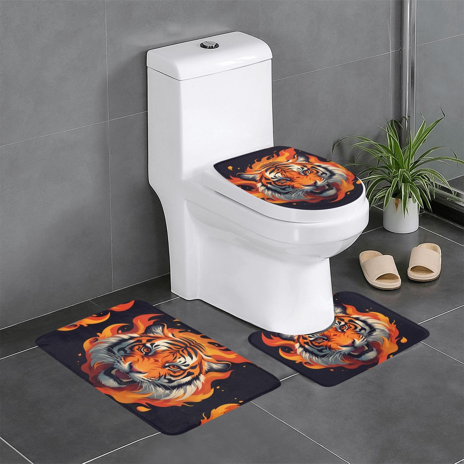 Tapis de salle de bain antidérapants lot de 3 tigre flamme pour coiffeuse