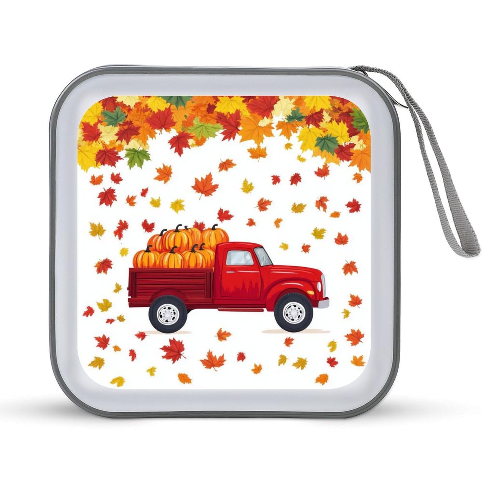 Red Truck Pumpkins Autumn Maple Leaves CD Case DVD Storage Case Portable for Car Home Travel