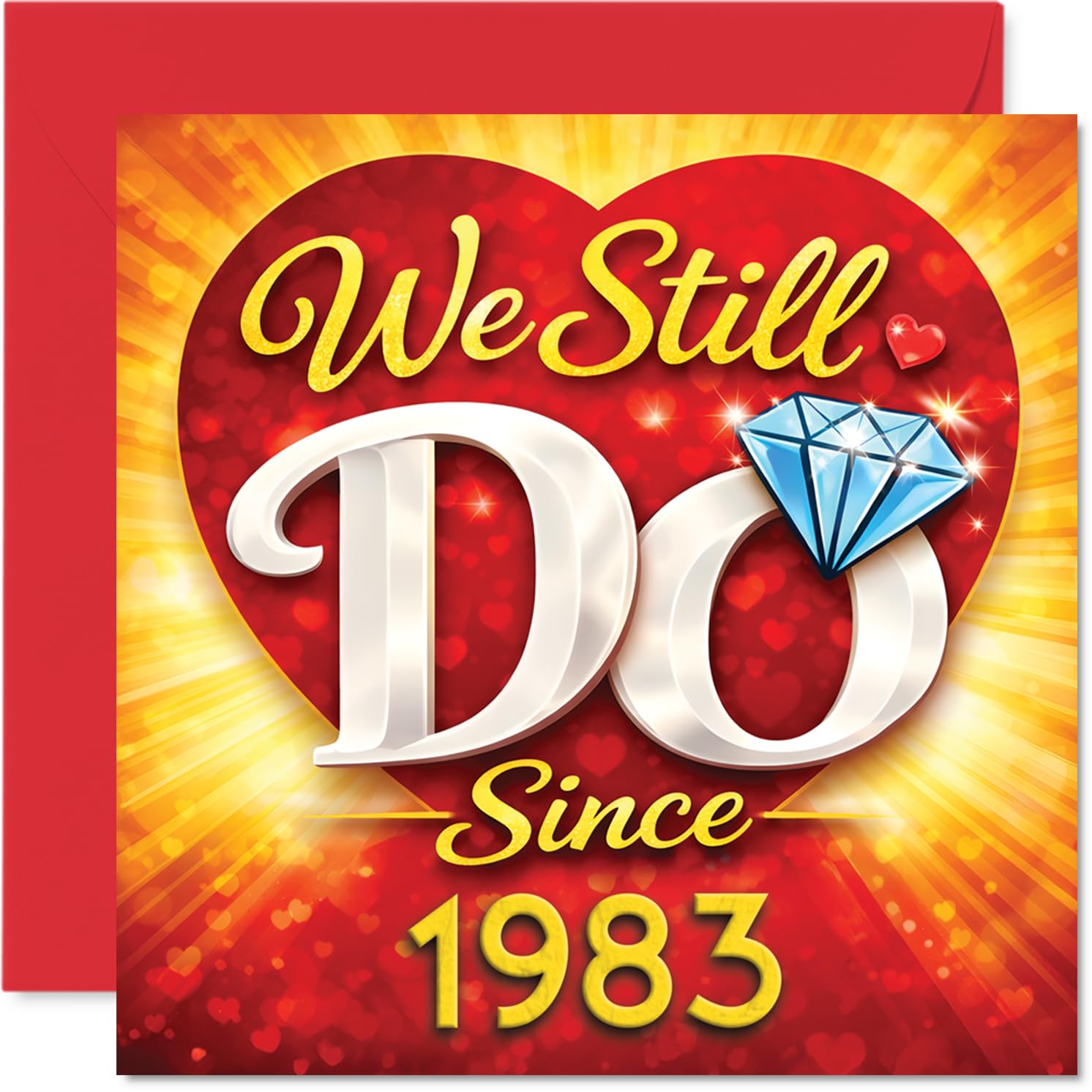 Heartfelt 43rd Anniversary Card - Still Going Strong - Vibrant Heart and Diamond Motif with 'we Still Do Since 1983' - 145mm Square, Envelope Included