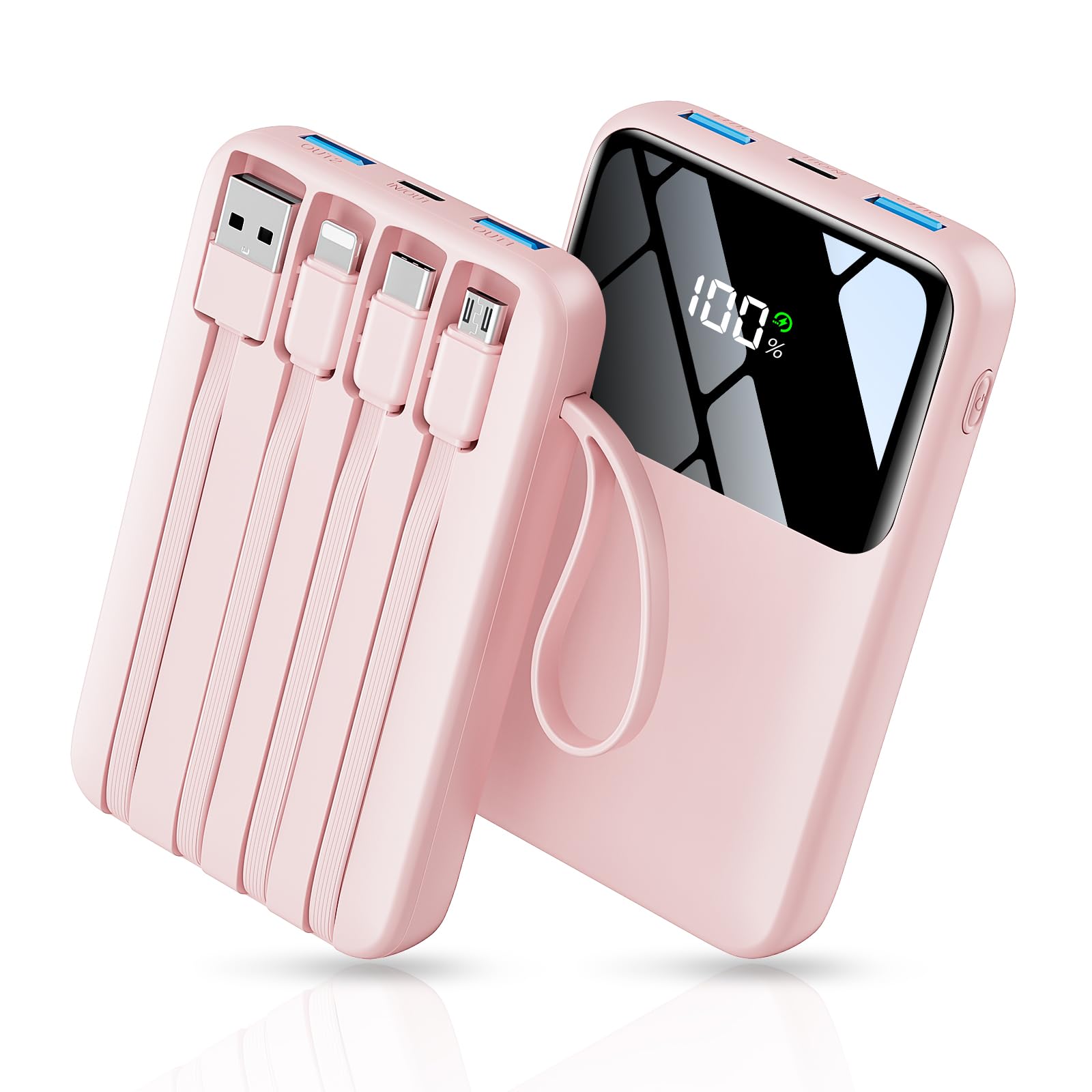 Power Bank, 15000mAh Portable Charger with Built in Cable, 22.5W Fast Charging, 6 Outputs, Slim Travel Essential Battery Pack with LED Display, Compatible with iPhone 16/15/14/13, Samsung, iPad, etc