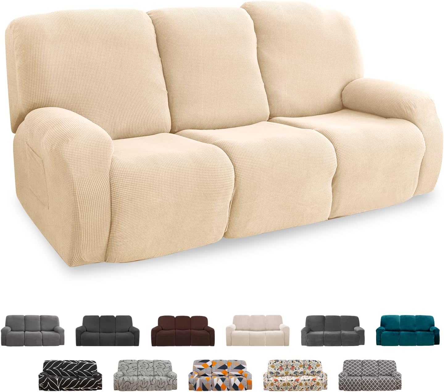 FIGOOO Recliner Sofa Covers 3 Seat Stretch Reclining Couch