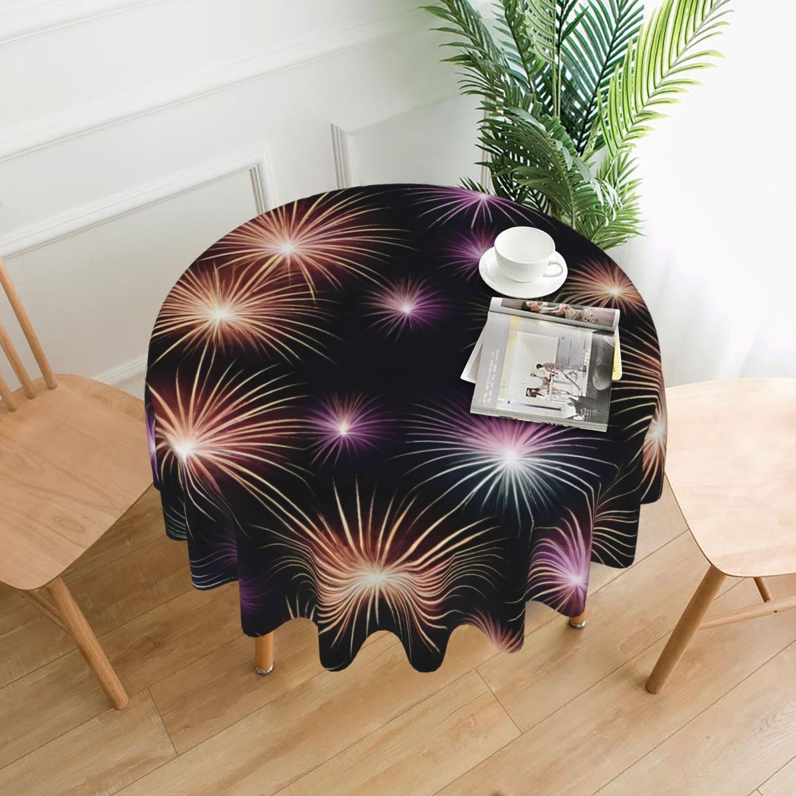 HLBSDM Fireworks Printed Practical Round Tablecloth, Durable, Suitable for Home, Restaurant, Hotel, Gathering, and Decorative Table Covers