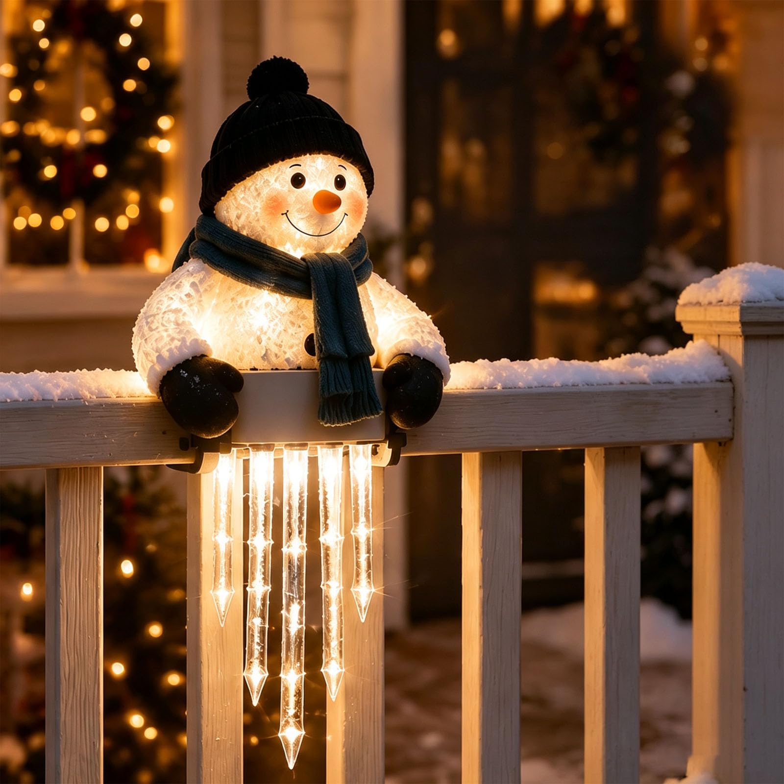 Decorazione Luminosa a Forma di Pupazzo di Neve Winterglow con ghiaccioli, Figure Luminose di Pupazzi di Neve per Esterni (A)