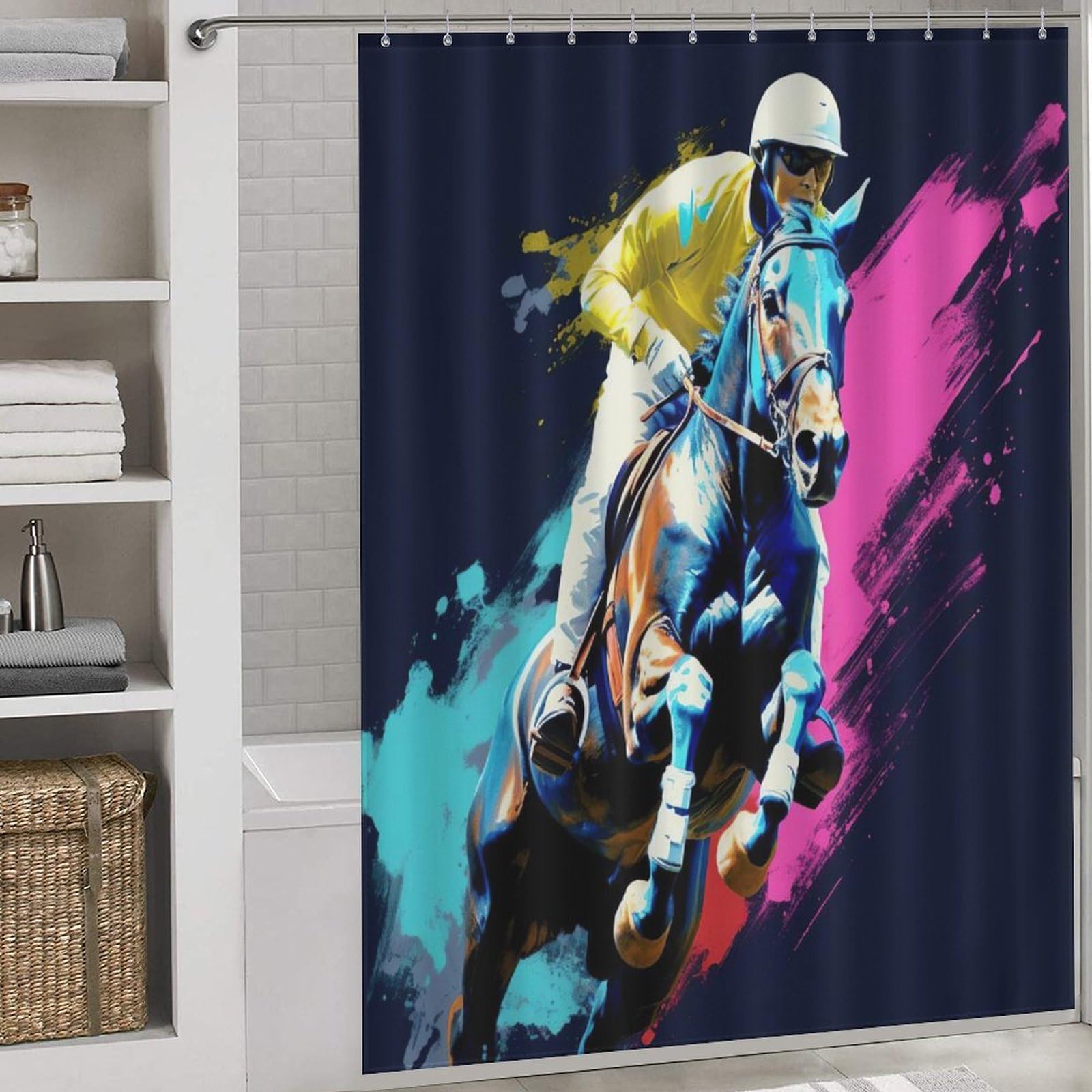 Rideau de douche cheval racing pour sublimer le décor de la baignoire