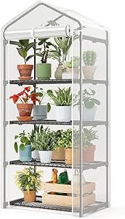 Superlele Mini Greenhouse, 4 Tier Indoor Greenhouse, 19.3x27.2x62in Vertical Plant Green House with Adjustable Shelves, Reinforced White PE Mesh Cover, Heavy Duty Steel Frame for Outdoor