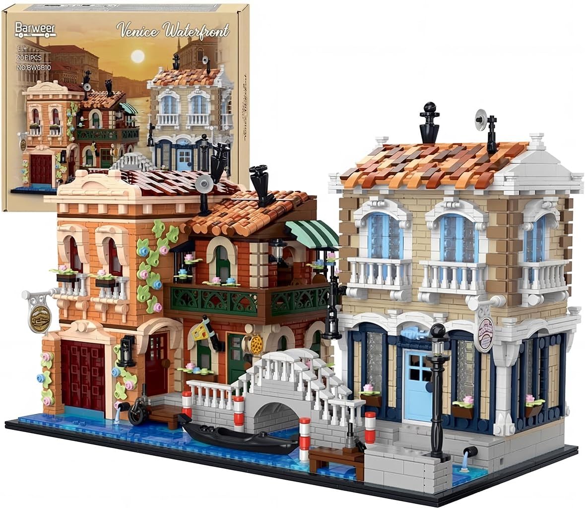 Venice Rivera Building Block Set, Italian Canal City Architecture, Street View Kit with LED Lighting, Collectible Home Decor Gift for Adults & Teens,4610 Pieces,Barweer 010