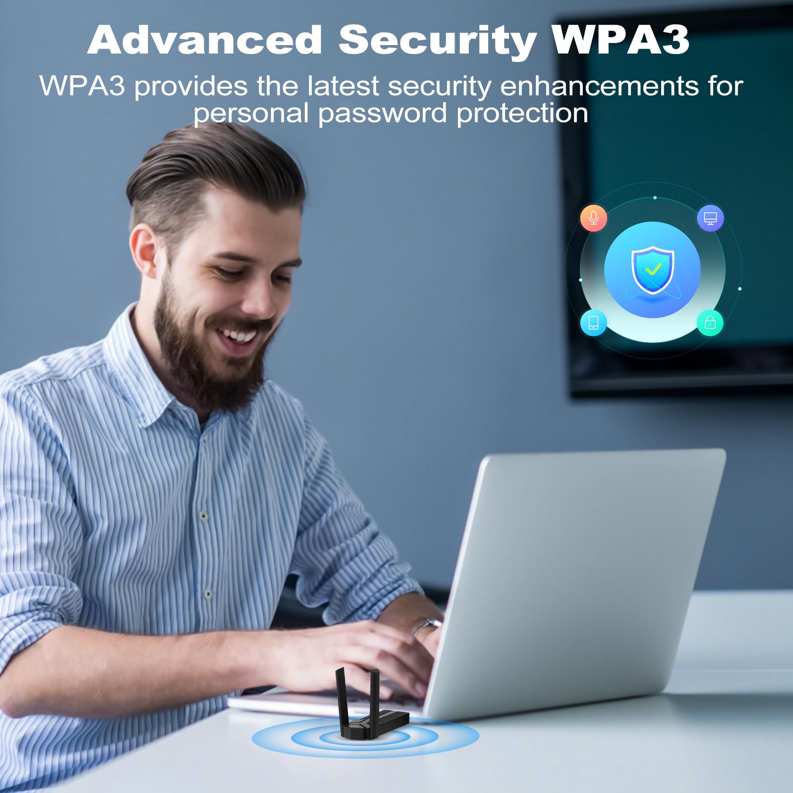 Adapter WLAN do PC AX1800 WiFi 6 podstawowy USB WLAN adapter PC Dual Band 5 GHz/2,4 GHz, High Gain USB WLAN Stick adapter z antenami, WiFi Dongle kompatybilny z Windows 11/10
