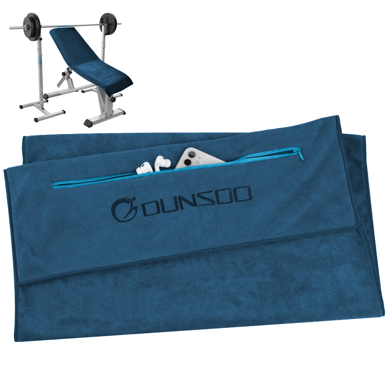 DUNSOO Fitness Handtuch I 120x50cm I Mikrofaser Sporthandtuch mit Reißverschlusstasche für Fitnessstudio und Training I Gym Handtuch