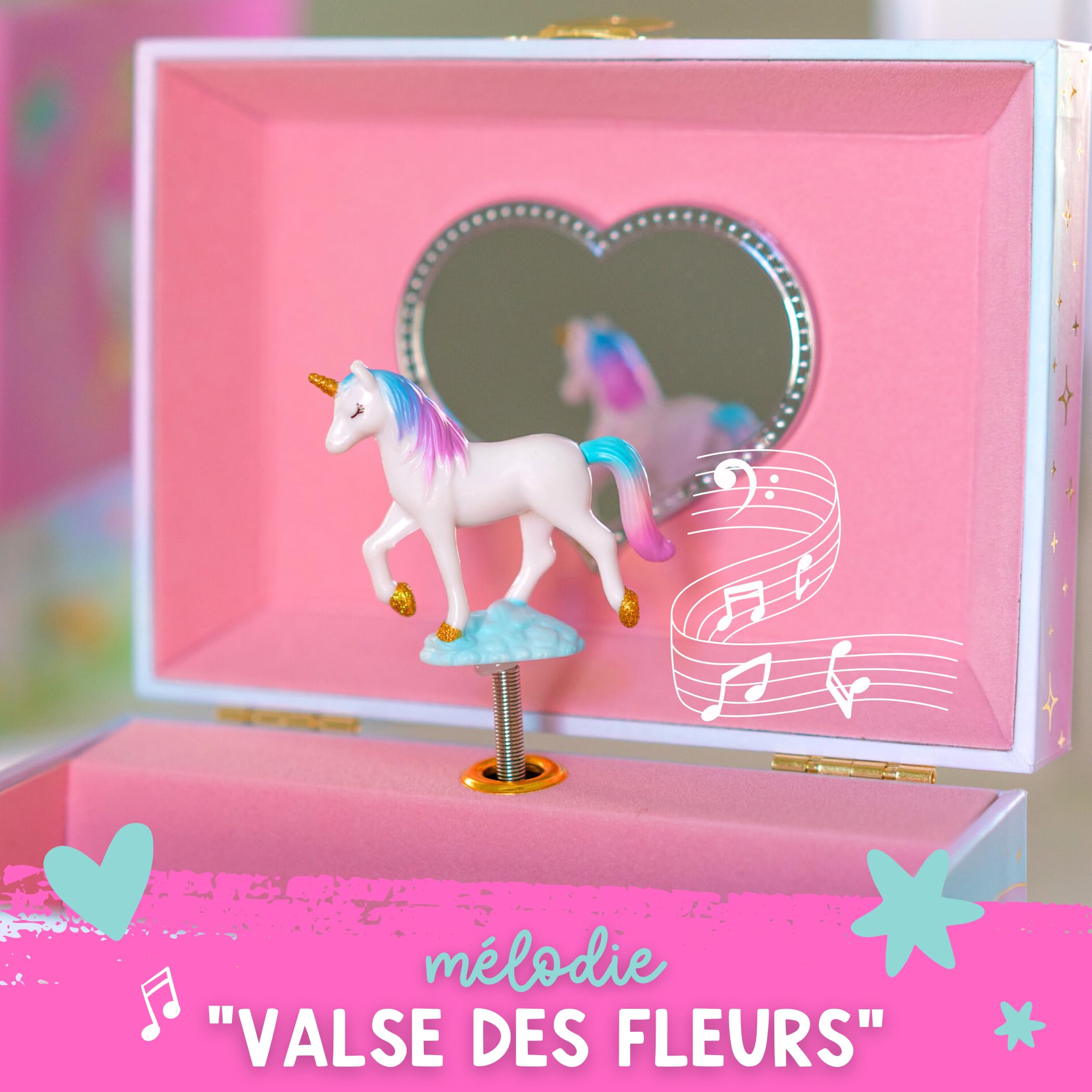 Boîte à Bijoux Musicale Pour Fille - Licorne Ou Ballerine Tournante, Miroir, Tiroir (17.8x11.2x9.7cm)
