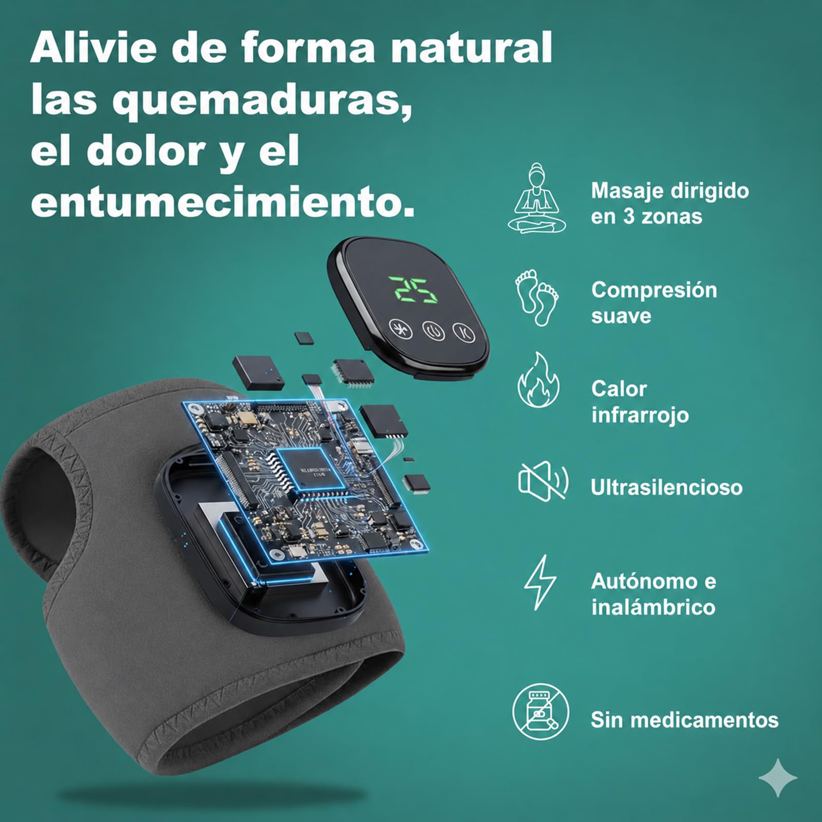 Venaflex Masajeador Pies, Masajeador De Pies 3 En 1, Masaje Para Pies Con Neuropatía, Masajeador De Tobillos Inalámbrico Y Portátil, Equipado Con 3 Modos De Vibración Y 5 Niveles De Calor
