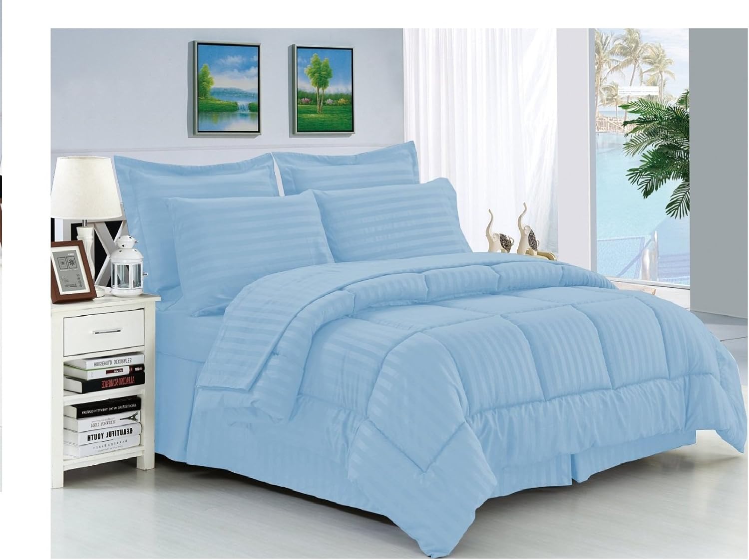 Elegant Comfort Wrinkle Resistant - Silky Soft Dobby Stripe Bed-in-a-Bag 8-Piece Comforter Set - King Gold : Everything Else