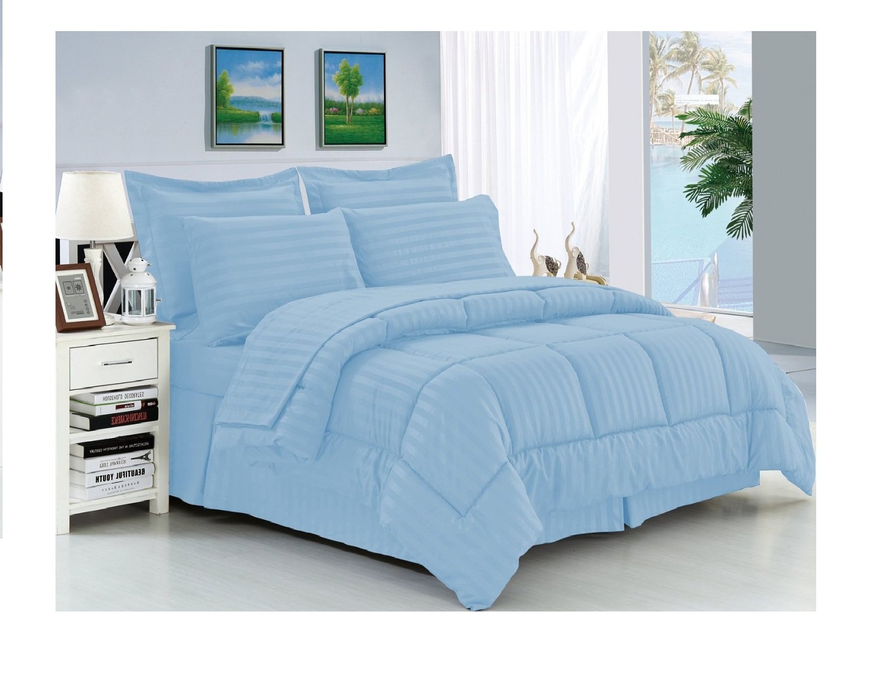 Elegant Comfort Set Letto 8 Pezzi King, Trapunta Ipoallergenica A Righe, Colore Oro