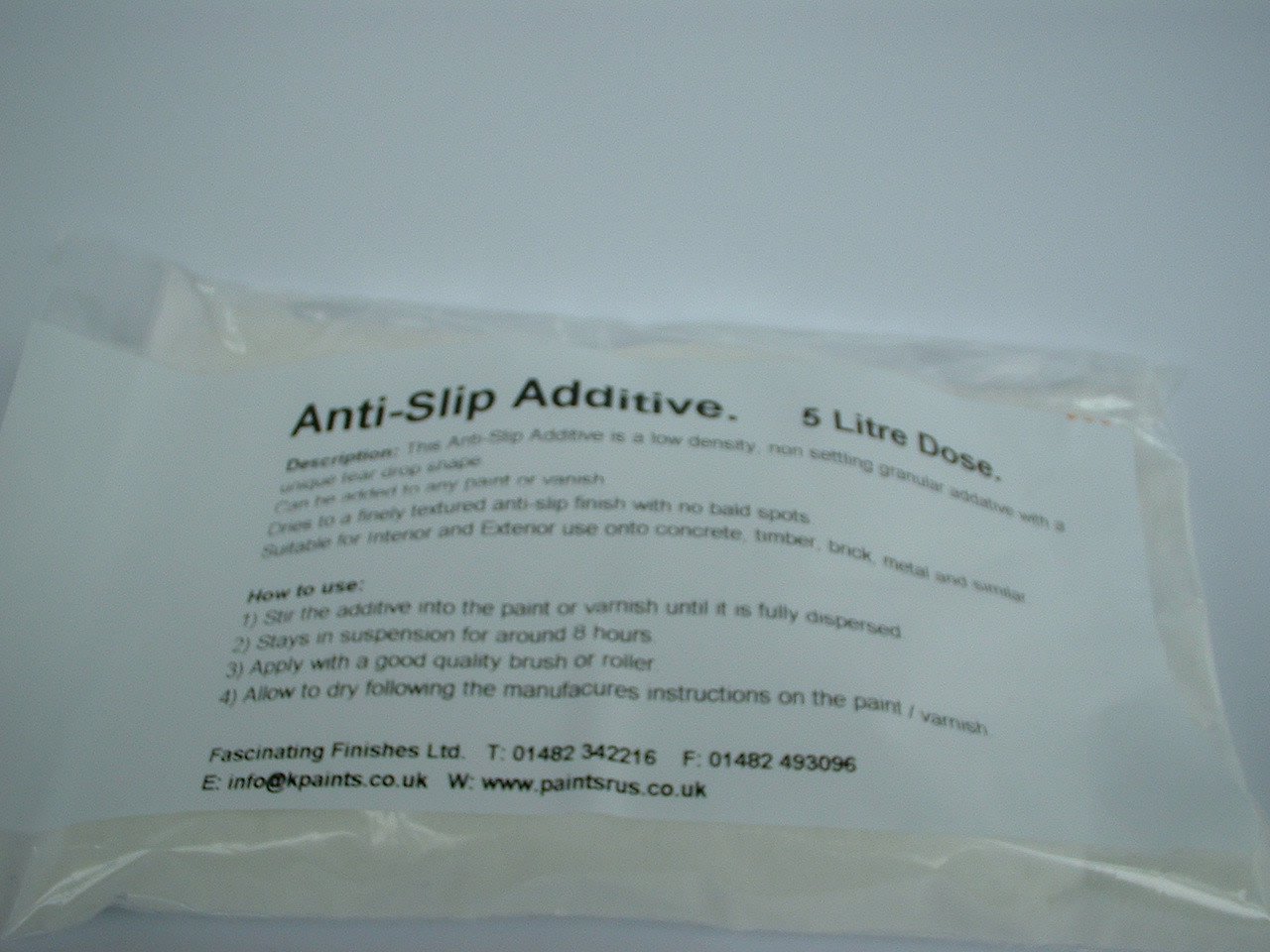 Fascinating Finishes Ltd 1 x 5lt Dose Anti Slip Additive/Granules, Suitable For Any Floor Or Deck Paint
