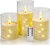 Da by Flickering Flameless Candles with Remote,Acrylic LED Candles with Embedded Star String,Battery Operated Candle, for Home and Holiday Decoration Set of 3（Ivory