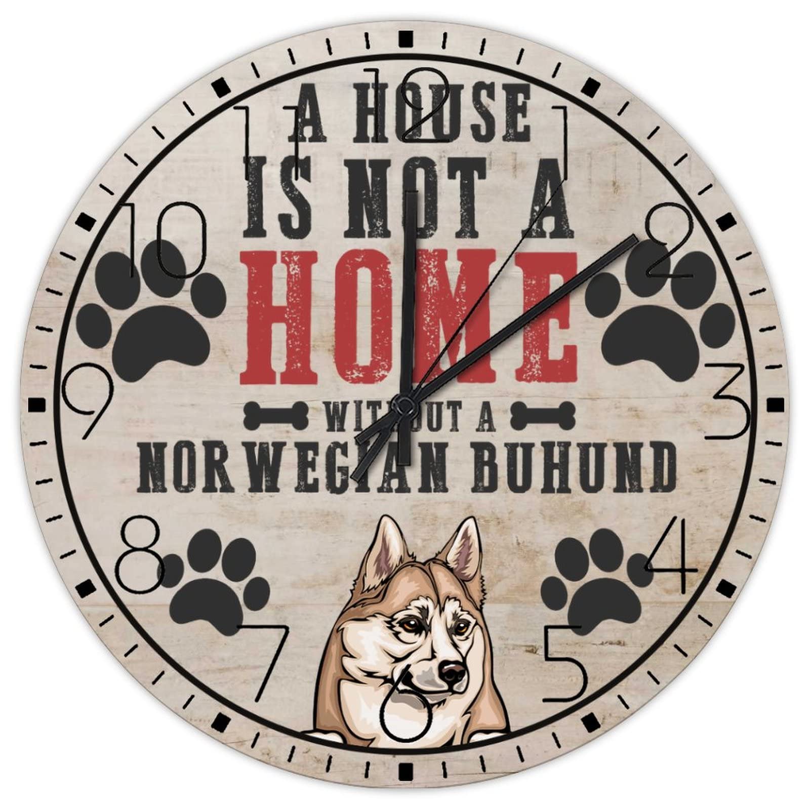 Horloge murale sans tic-tac à quartz en bois naturel avec cadran imprimé pattes d'animaux