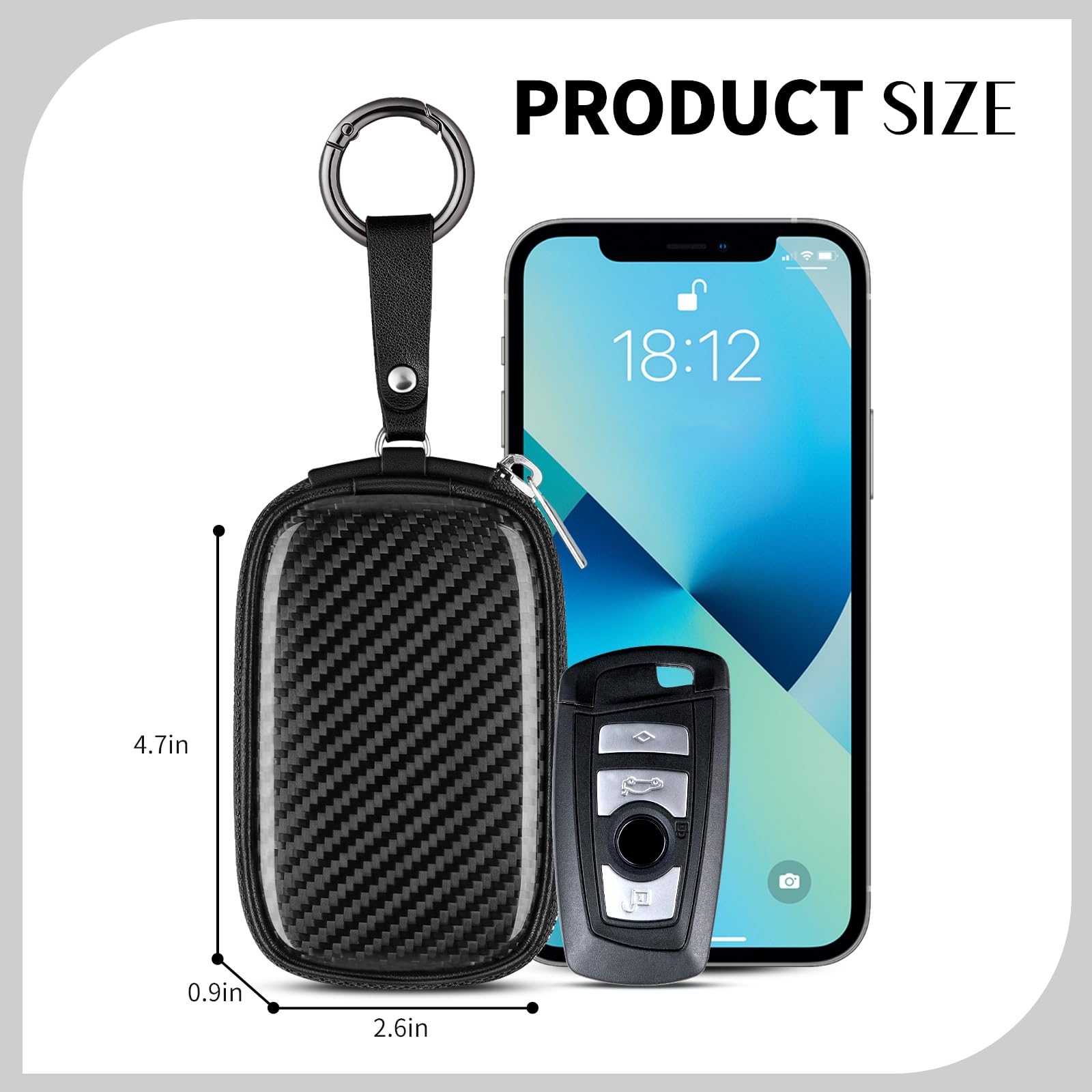 T-carbon Faraday Tasche für Autoschlüssel, Größe M, Schwarz
