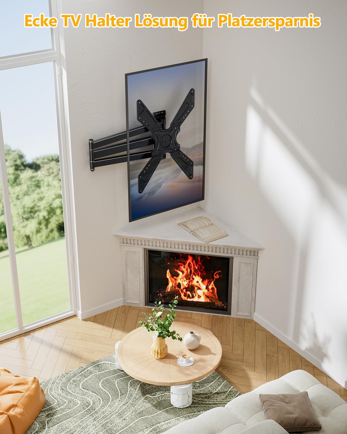 TV Wandhalterung Schwenkbar für 32-75 Zoll Fernseher, 180° Drehung von Querformat zu Hochformat Ecke TV Halter mit 850mm Langem Arm, Fernseher Halterung für die Wand VESA 600x400mm bis zu 50kg