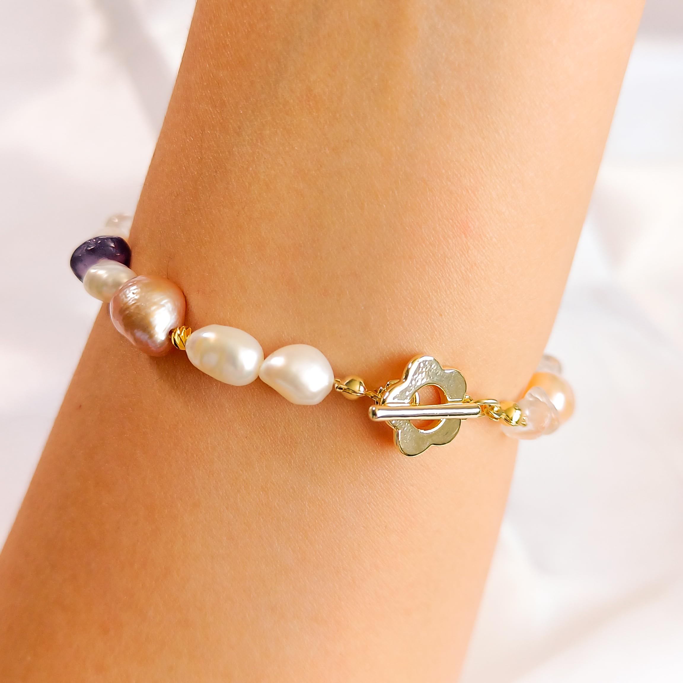 Bracelet Artisanal - Élégance Naturelle - Perles Baroques & Pierres Semi-Précieuses - Énergie Positive Femme