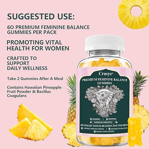 Miniatura 5 de Gomitas de equilibrio femenino prémium para el equilibrio de pH y salud vaginal, probióticos, piña hawaiana, gomitas femeninas para mujeres, área