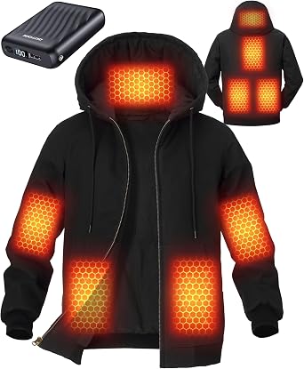 Graphene Heated Jackets for Men with 12V 18400mAh Battery Pack, Uniform Warm Canvas Hooded Coat for Winter Outdoor