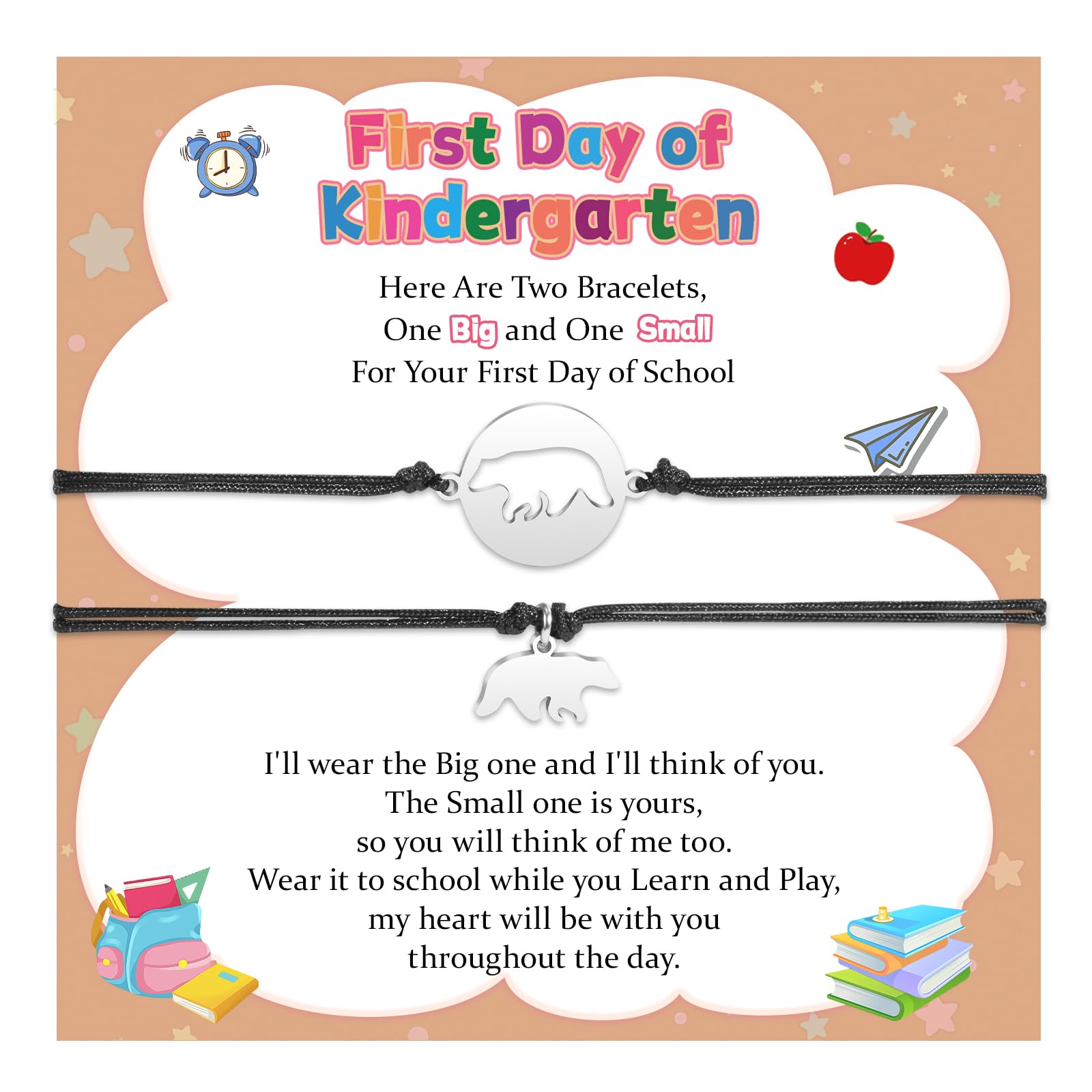 SUNSH 2 Pcs First Day of Kindergarten Bracelet Mommy and Me Back to School Bracelets First Day of School Gift for Mother Daughter Son Girls Boys Dinosaur Bear Butterfly Heart Horse Matching Bracelet